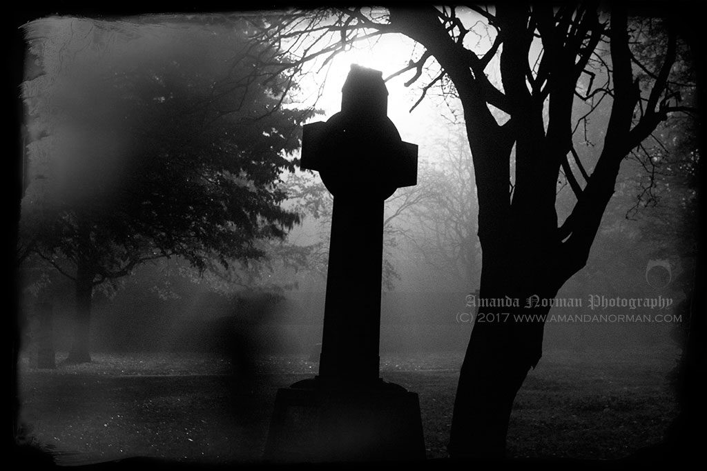 Amanda's Ghost in a foggy St James Cemetery, Liverpool